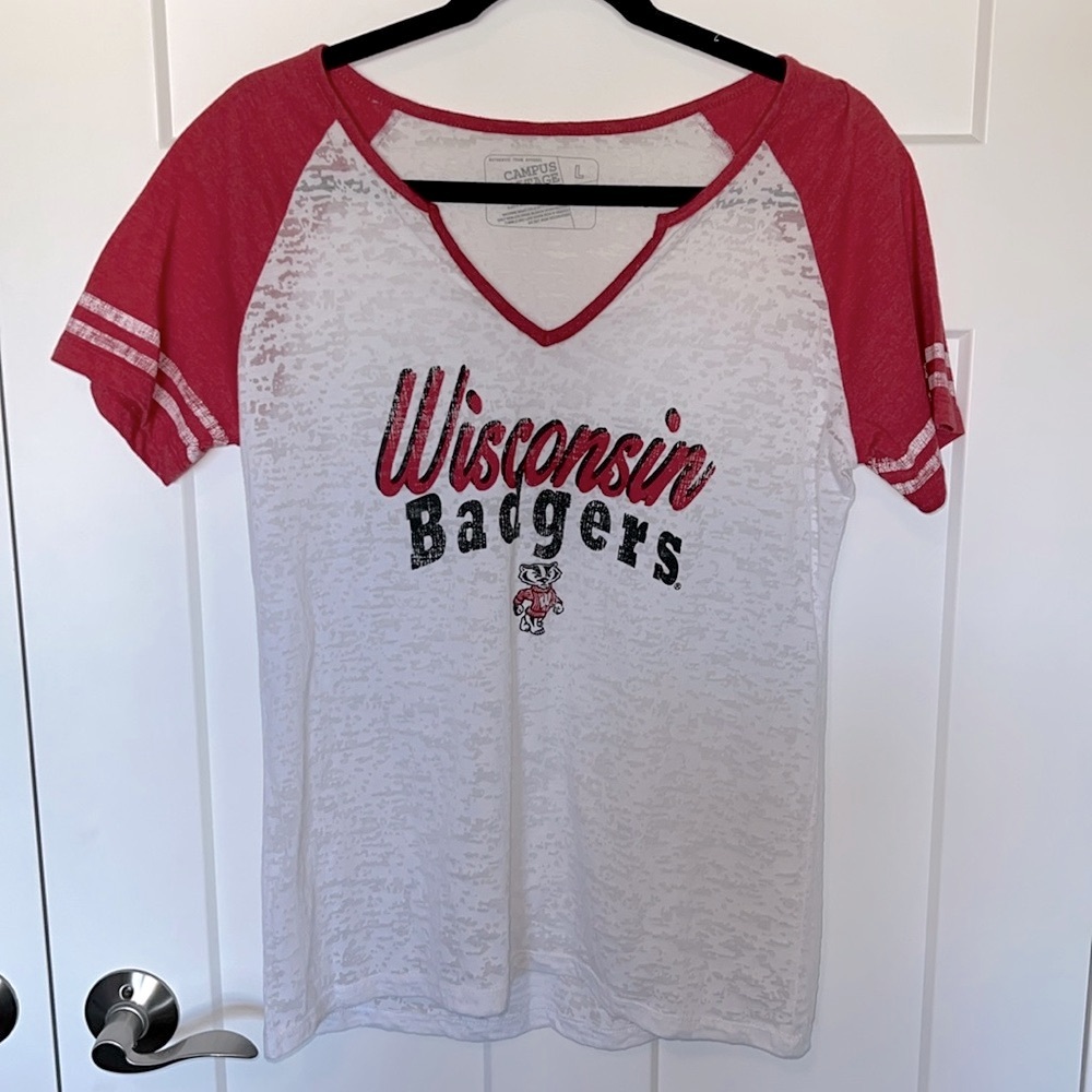 Wisconsin Badgers V-Neck Short Sleeve Burnout Tee